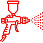 Icono de aplicación profesional de poliuretano y poliurea mediante pulverización.